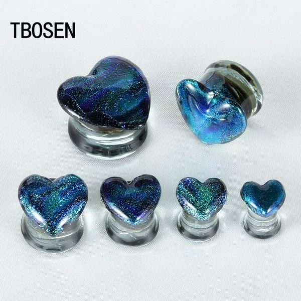 

heart shaped red blue glass ear piercing plugs strechers fashion expanders body jewelry gift for women men multi color 8mm, Slivery;golden