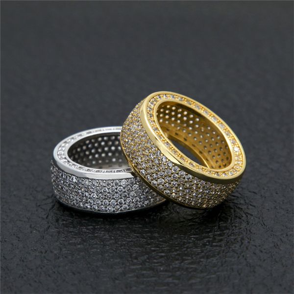 

2020 new fashion hip hop gold silver cz hiphop rapper ring for men ring bling cubic zirconia mens ice out jewelry, Golden;silver