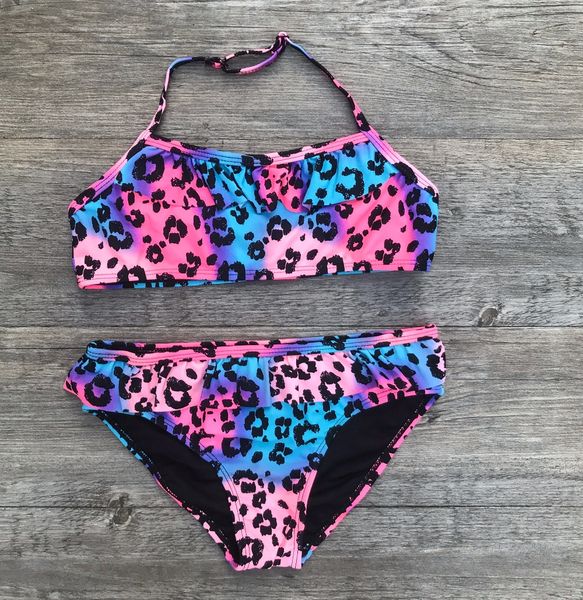 

swimwear girls two piece swimsuit 2019 baby off shoulder beach wear children bathing suit leopard kids adjustable bikinis set
