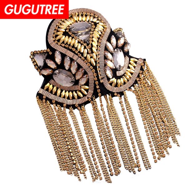 

gugutree brooch breastpin tassels shoulder board patch metal patches badges applique patches for clothing hh-108, Black