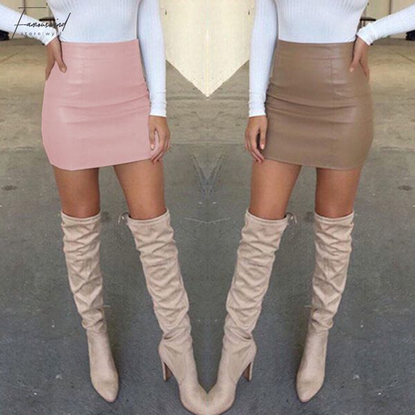 

designer mini skirt new 2019 fashion women ladies bandge leather high waist pencil bodycon hip short good quality drop shipping, Black
