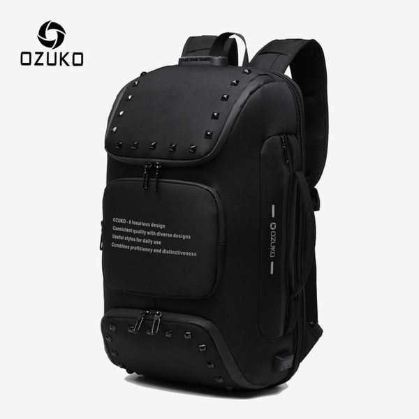 

multifunction anti-theft backpack for men fashion rivet teenager schoolbag male usb charge waterproof backpacks travel bag