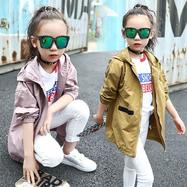 

retail 1pcs brand new design kids girls autumn fashion pink brown hooded windbreaker coat for girls sport outwear age 3-14yrs, Blue;gray