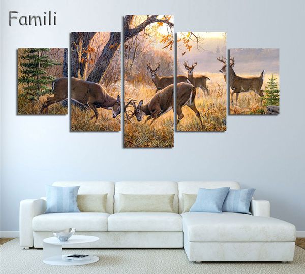 

5 picture rushed modular pictures deer wall art canvas printed painting unframed wall picture for living room cuadros