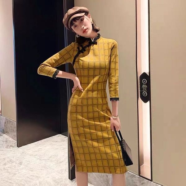 

ethnic clothing fashion women chinese dress yellow cheongsam qipao dresses casual girl elegant cotton qi pao vestido oriental evening costum, Red