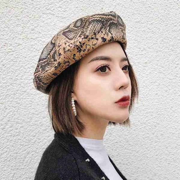 

myzoper 2019 fashion new snakeskin pattern spring autumn beret casual tide korean version women's hat cap, Blue;gray