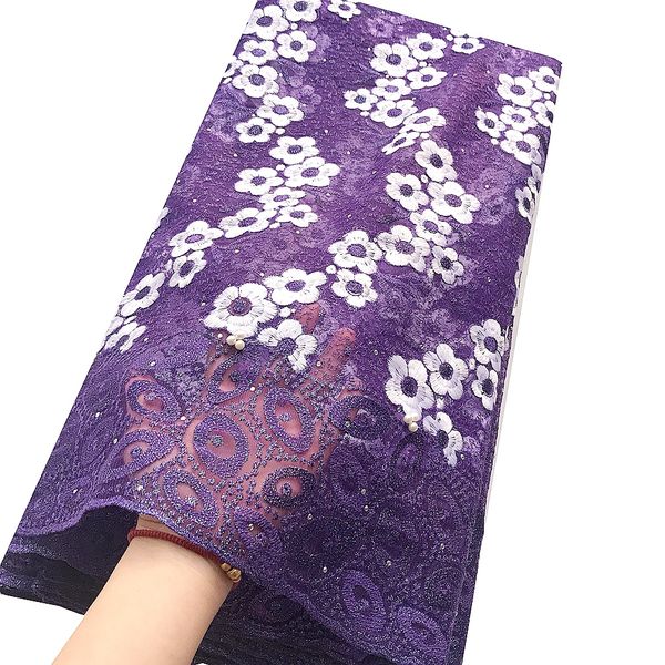 

последние африканские кружева 2020 высокое качество фушия розовый африка бисером кружевная ткань камни фиолетовый тюль сетка нигерийские кру, Black;white