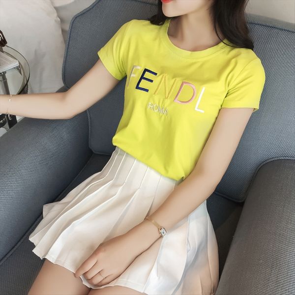 

2020 xia kuansong versatile student slim embroidered letter short-sleeved t-shirt women's wear 2020 xia kuansong versatile student slim, White