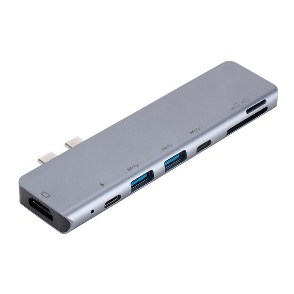 

2 usb 3.0 + 2 type c + sd/tf otg to hdmi port 7in1 power hub station adapter