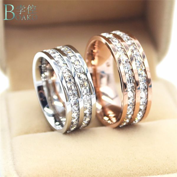 

boako 2 row cz ring full bling iced out wedding 5a zircon luxury engagement fashion jewelry gift size 5-10, Silver