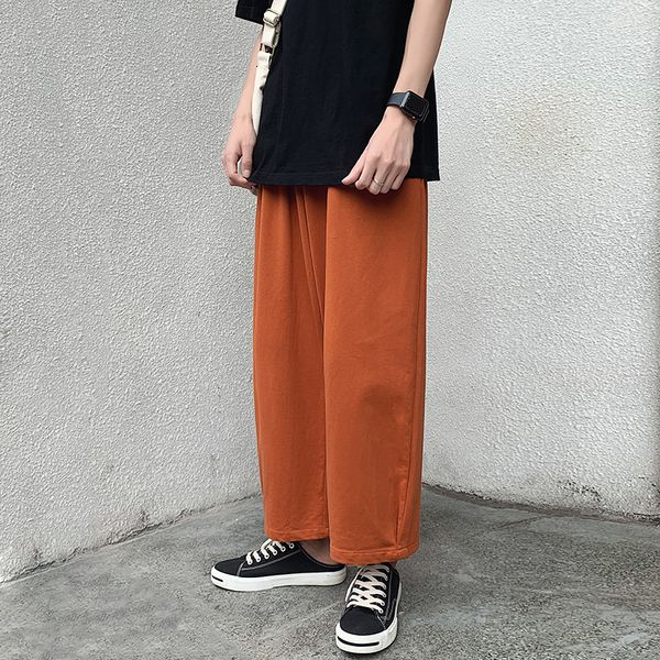 

2019 summer new men's korean version of the trend nine points knitted loose wide leg straight personality harajuku casual pants, Black
