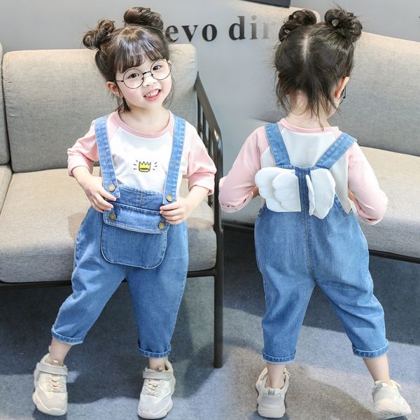 

clothing baby wings denim belt pants season 2020 girls children's children's autumn foreign style pants, Blue