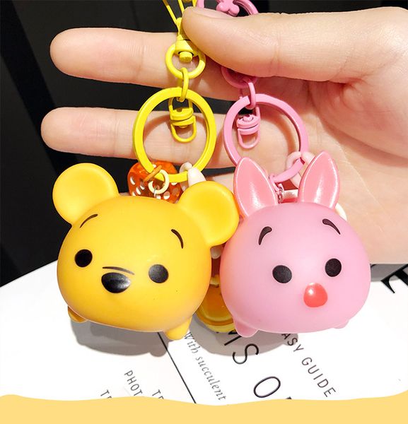 

2019 cartoon cute animalmitch teddy bear key chain bear pig dog bells key chain women car ring pendant gift porte clef, Silver