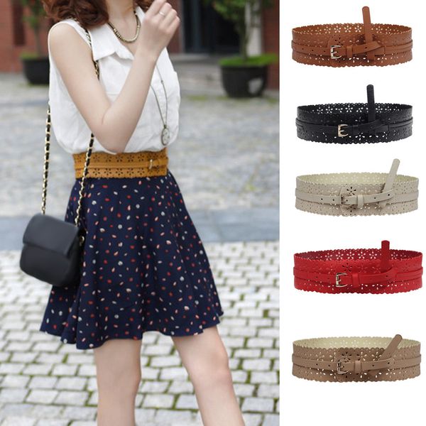 

fashion belts for dresses women boho lady vintage leather hollow out waistband accessories female belt cinturones para mujer, Black;brown
