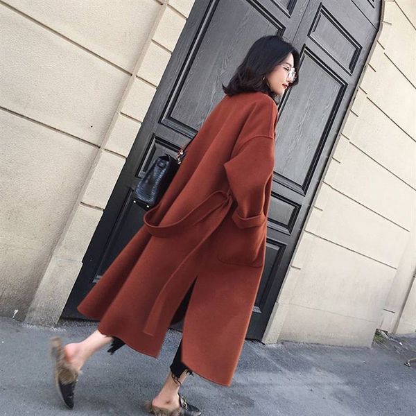 

u-swear women woolen coat winter single breasted belt turn-down collar female wool blends abrigos mujer invierno 2018, Black