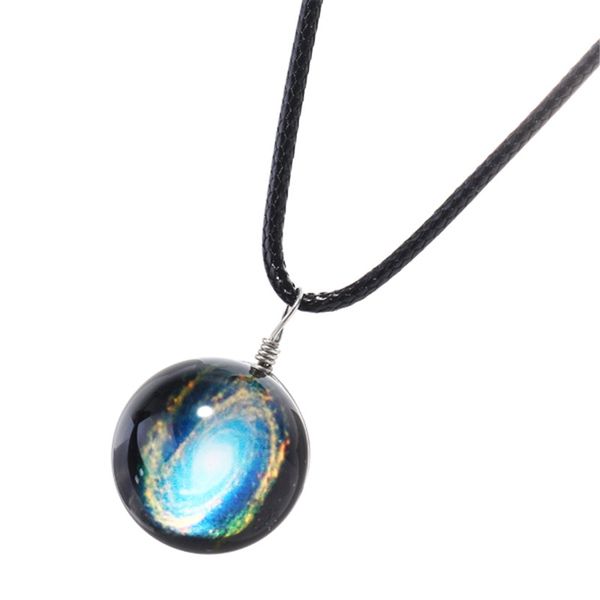 

1pcs vintage colorful leather rope galaxy planet star glass ball pendant duplex planet crystal stars ball women necklace