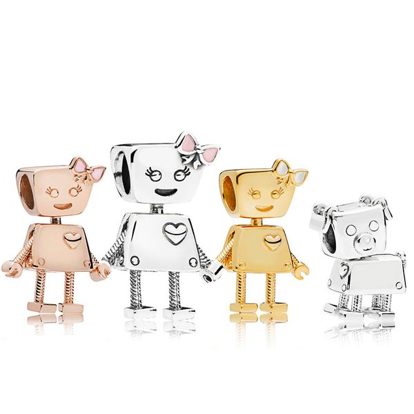 

new 100% 925 sterling silver new 767141 shine bella bot charm 797551en12 robot dog charm original pandora jewelry rose gold selection, Black