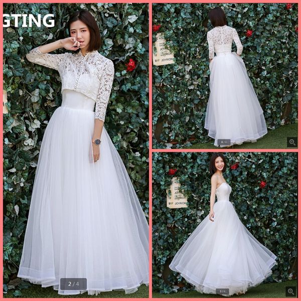 

2020 new arrival white lace modest wedding dress strapless with jackets 2 piece summer beach wedding gowns vintage bride dresses