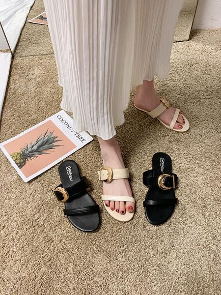 

slippers women wear 2020 summer new korean fashion students flat bottom wild toe sandals women's shoes, Black