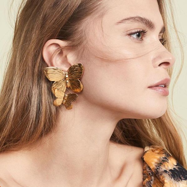 

flatfoosie 2019 trendy metal butterfly drop earrings for women wedding statement jewelry gold silver shiny vintage dangle earing