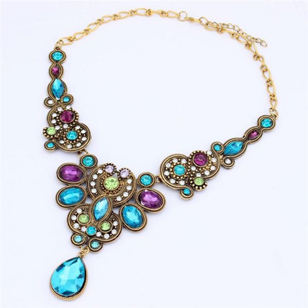 

pinksee luxury fashion colorful rhinestone flower pendant necklace women elegant charm water drop crystal clavicle chain jewelry, Silver