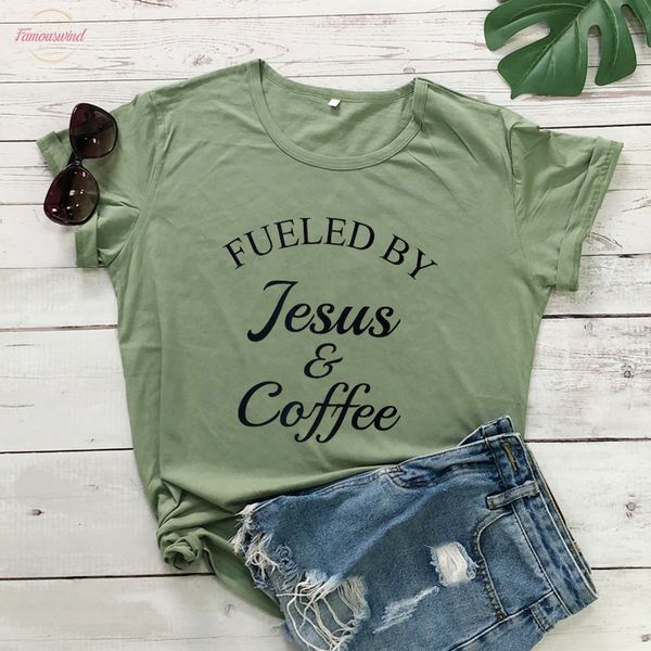 

fueled by jesus amp; coffee t shirt ladies religious christian graphic tee fashion women motivational bible verse church tshirt, White