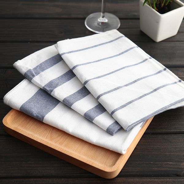 

3pcs original pure cotton rectangular tea towel napkin cloth kitchen purpose towel plaid stripe classic blue