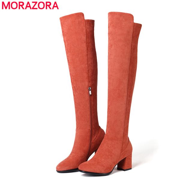 

morazora size 34-43 2020 new fashion thigh high boots for women square high heels winter boots ladies over the knee, Black