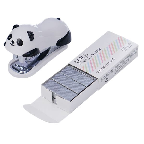 

cartoon panda mini stapler staples set school office supplies stationery paper binding binder book ing