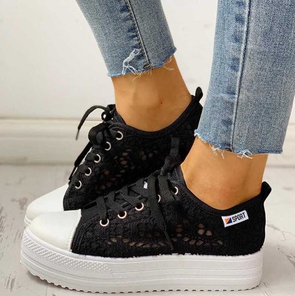 

2020 white shoes women sneakers casual women flats mesh sneakers female footwear thick sole height increasing shoes, Black