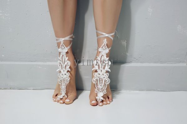 Beach Wedding Barefoot Sandals Bridal Lace Wedding Shoes Bridesmaid Gift Bridal Anklet Prom Gift Cheap In Stock Bridal Shoes Wedges Bridesmaid Shoes