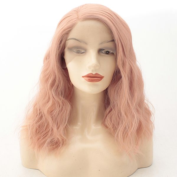 

short bob loose curly wavy lace front wigs for white women side part orange pink glueless synthetic hair wig heat resistant, Black