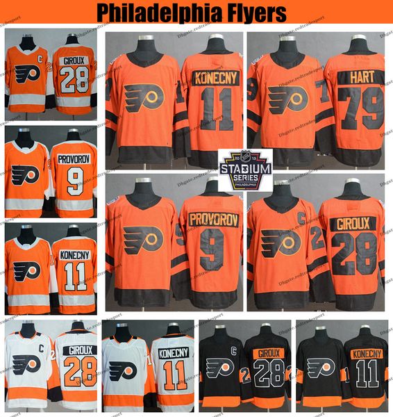 

2019 stadium series philadelphia flyers 79 carter hart 28 claude giroux couturier 53 gostisbehere voracek konecny provorov hockey jersey, Black;red