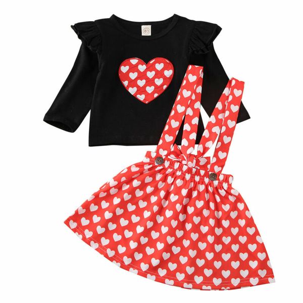 

boutique valentine's day toddler kids baby girl heart print +skirts 2pcs outfit clothes 1-5y, White