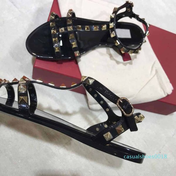 

fashion women designer sandals fashion luxury designer women shoes rivets big bowknot summer beach slides ladies flat jelly sandals c18, Black