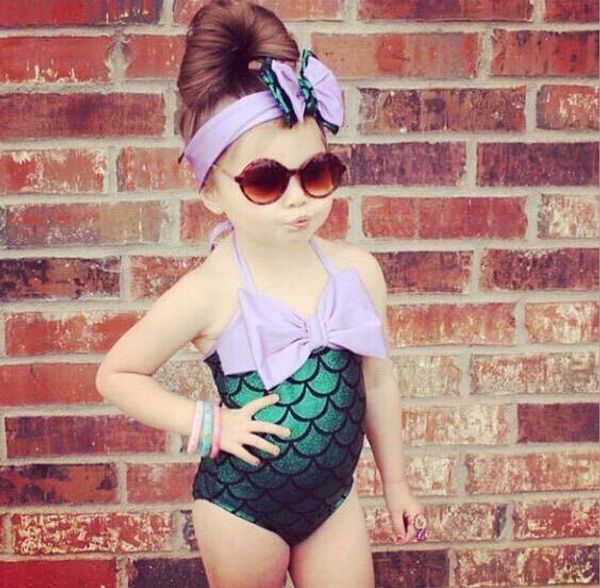 

2019 kids swimwear with hair bows headbands baby girls mermaid one-pieces suspender beach wear bathing suits kid girl child bikini cosplay, Black