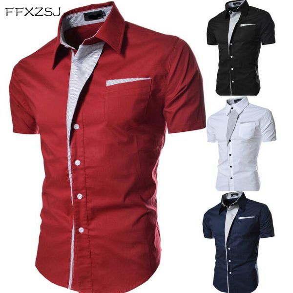 

ffxzsj summer new brand men shirt classic stripes dress shirt short sleeve slim fit camisa masculina casual male hawaiian shirts, White;black