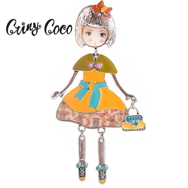 

cring coco lovely cartoon doll with a bag pins and brooches fashion enamel pin badges hat backpack accessories girls brooch new, Gray