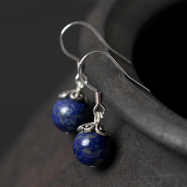 

flyleaf 925 sterling silver lapis lazuli bead drop earrings for women fashion lady gift prevent allergy sterling-silver-jewelry