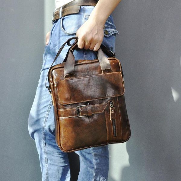 

мужчины оригинальный кожаный вертикальный кофе бизнес портфель 12" ноутбук чехол атташе портфолио сумка тотализатор плечо сумка-мессенджер 1