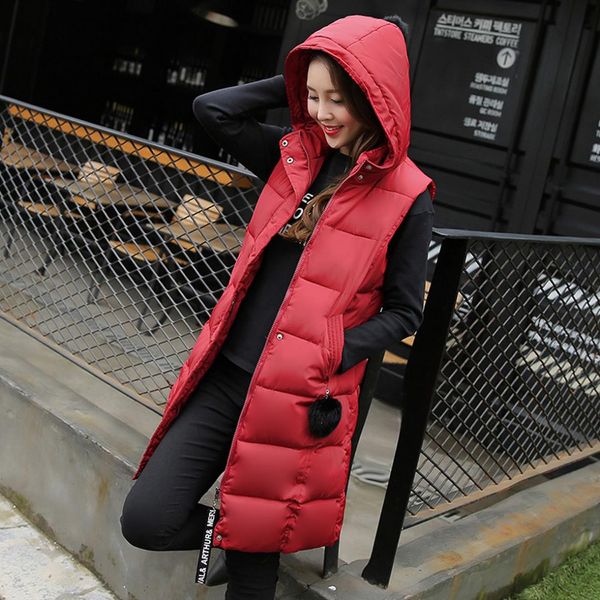 

women's vests winter long for women korea slim down cotton hooded vest jacket lady thick waistcoat outwear clothing, Black;white