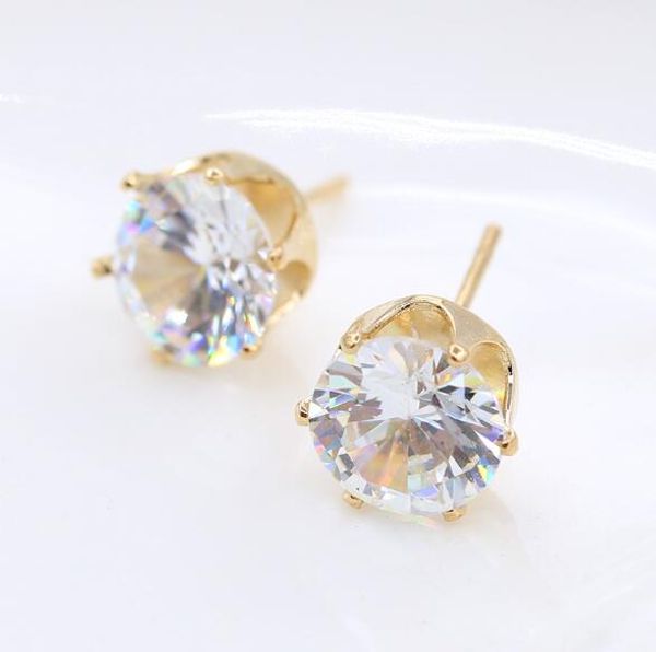 

fashion women earrings natural crystal zircon sterling studs gold silver korean round crown ear nails jewelry for women men earrings, Golden
