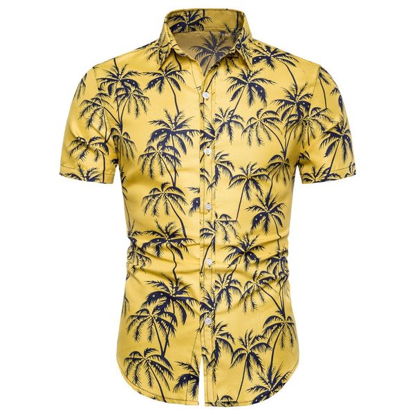 

feitong hawaiian shirt men summer bohe linen short sleeve basic shirt blouse men fit slim printed playeras de hombre 2019, White;black