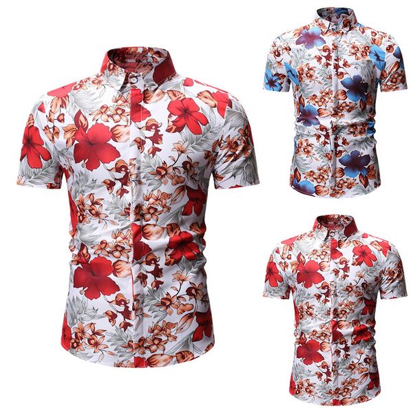 

men summer beach hawaiian shirt brand short sleeve plus size floral prints fashion shirts male holiday vacation clothing camisas, White;black