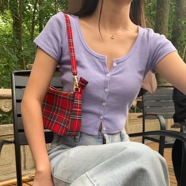 

2020 vintage baguette bags ladies hand bags french plaid red bag woman elegant small bolsa feminina shoulder