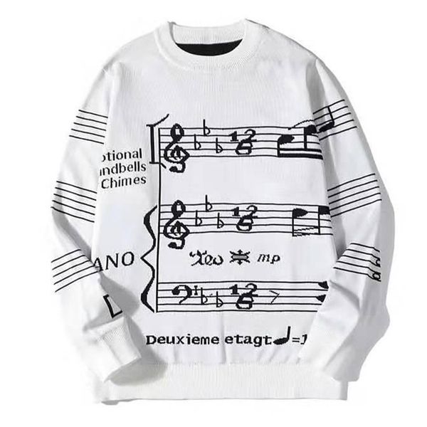 

mens sweaters fashion mens round long sleeve sweaters men women stave note printing hoodies 2 colors, White;black