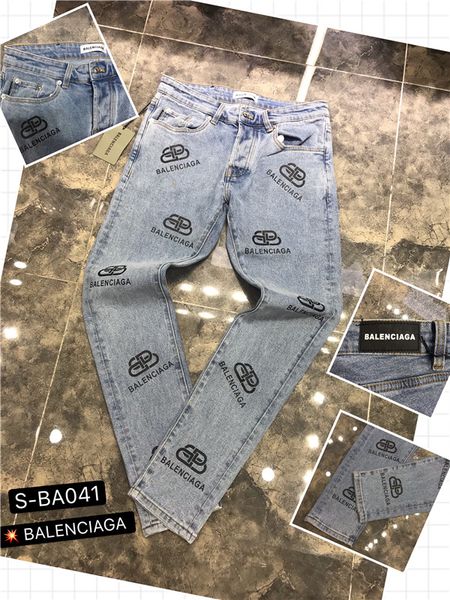 

wholesale fashion men's black and white printed jeans letters printed in english stretch slim casual cotton jeans crime hip hop jeans, Blue