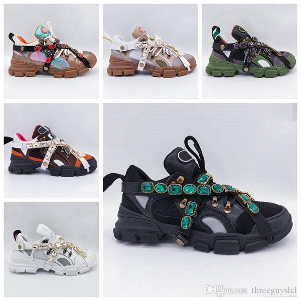 

mens womens flashtrek sneaker with removable crystals designer shoes luxury designer sneakers brand leather mountain trainers with box, Black