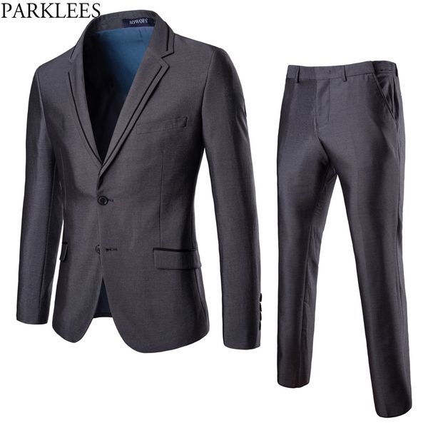 

gray notched lapel elegant suits with pants men 2019 new slim fit 2 buttons business formal tuxedo mens dress suits for wedding, White;black