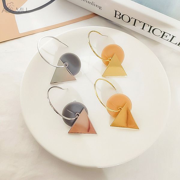 

aomu s925 sterling silver pin simple color geometric round triangle hoop drop earrings for women girl gift party jewelry brincos
